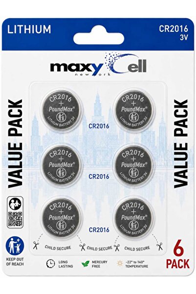 Maxycell 6 Adet MaxyCellLityum CR2016 düğme hücreli pil, 3 V | 1 x Blister