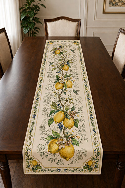 Bebişim Halı Cream Yellow Lemon Modern Decorative Runner Tablecloth