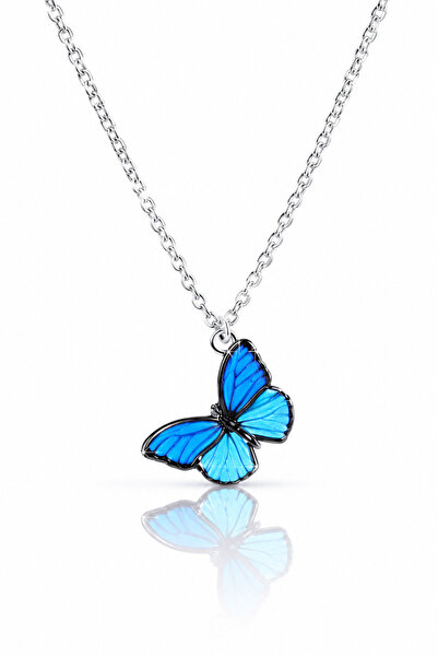 Rafal Silver Plated Blue Morpho Butterfly Chain Necklace for Women - Elegant ...