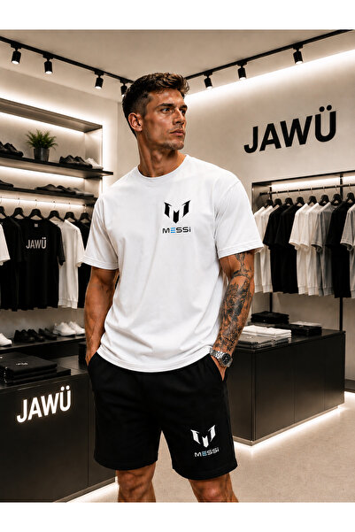 JAWÜ STYLE تي شيرت مطبوع من ميسي - طقم شورت كبير الحجم