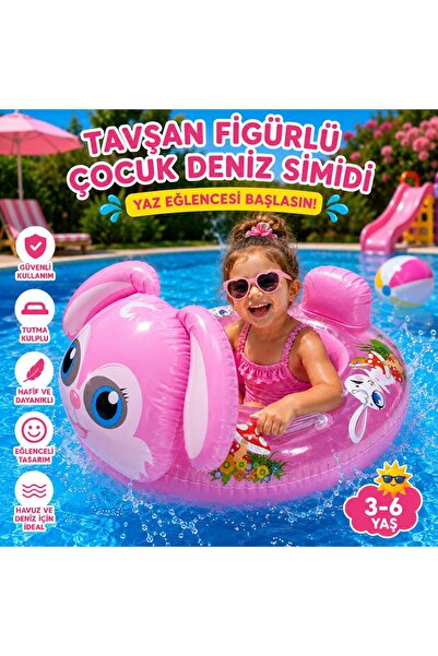Generica Tavşan Figürlü Çocuk Deniz Simidi Şişme Yüzme Simidi 3-6 Yaş Havuz v...