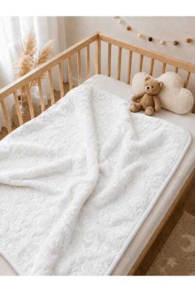 Pure Boutique Бяло бебешко одеяло с десен, 100x100 см, меко и пухкаво, за нов...