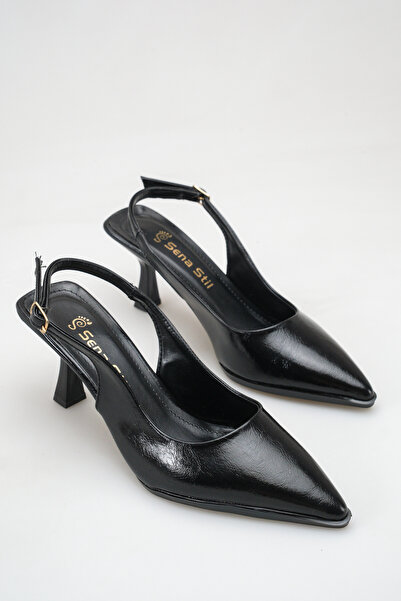 SENASTİL 04 Women's Patent Leather Pointed Toe Slingback Open Back 8 cm Thin ...