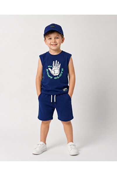 İray Boys' Hat and Shorts Set - Printed Sleeveless T-Shirt, Pocket Shorts, an...