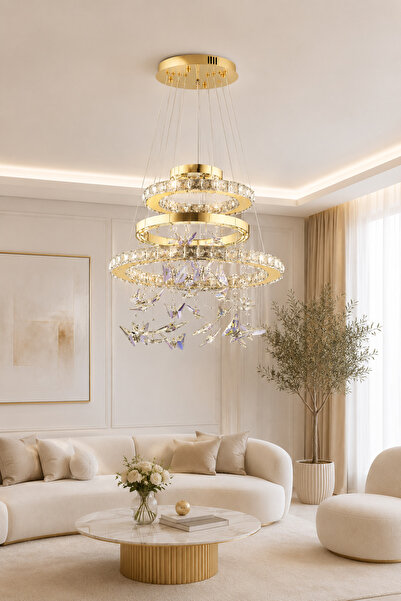Taşcan Aydınlatma Elvira Gold Sarkıt Led Avize Modern Luxury Salon Yatak Odas...