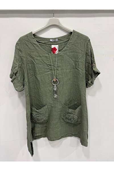 della moor Women's Khaki Italian Folded Short Sleeve Oversize Linen Tunic 40 ...