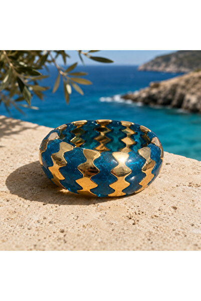 Shinestar atelier Mavi Gold Dalga Formlu Esnek Bileklik | Mare Serisi