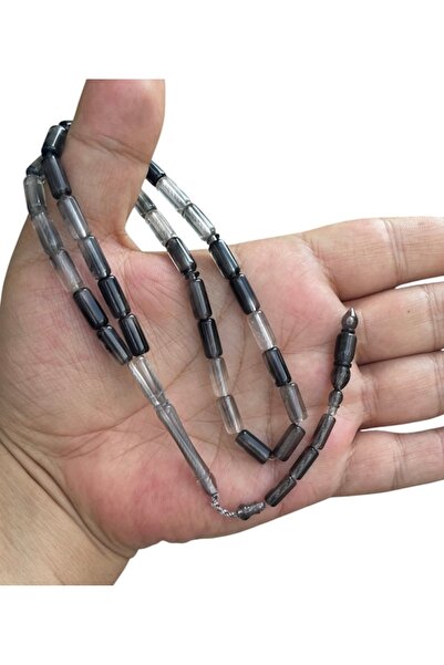 Trikala Black and White Cut Model Crimped Fire Amber Prayer Beads 11X5 mm