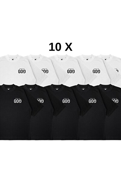 PURE EFFECT (10 ADET) Unisex Oversize Beyaz Siyah Karışık Yazılı Baskılı Boxy...