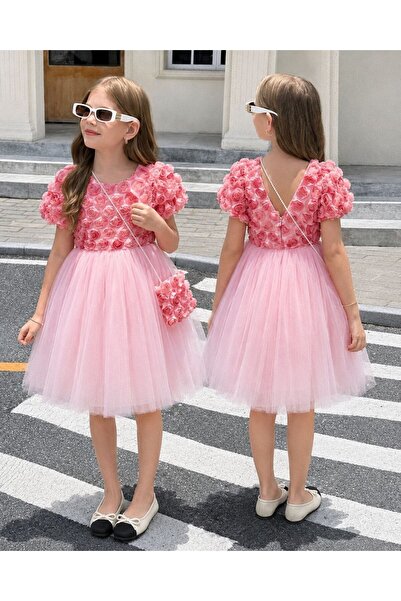Bebibo Rose Detailed Tutu Dress with Bag for Girls