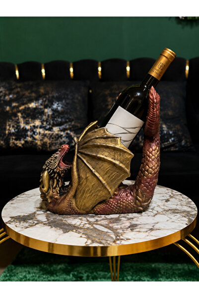 3dlink Red dragon wine bottle holder - gold with wings - premium decoration