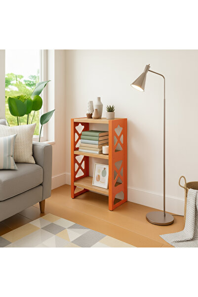 UYART HOME Metal MDF 3 Katlı Kitaplık Dekoratif Raf Düzenleyici Ahşap Tasarım