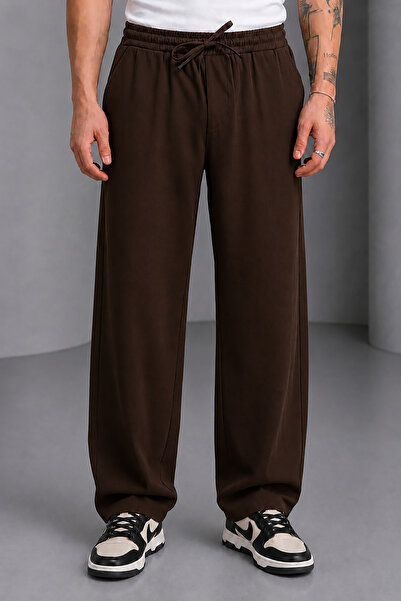 Bossago Men's Brown Comfortable Fit Linen Baggy Trousers