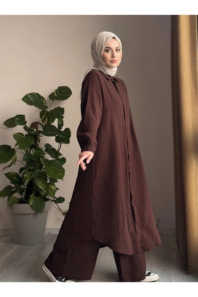 Kadın Müslin Kumaş Pamuklu Pantolonlu Yazlık Tesettür Takım