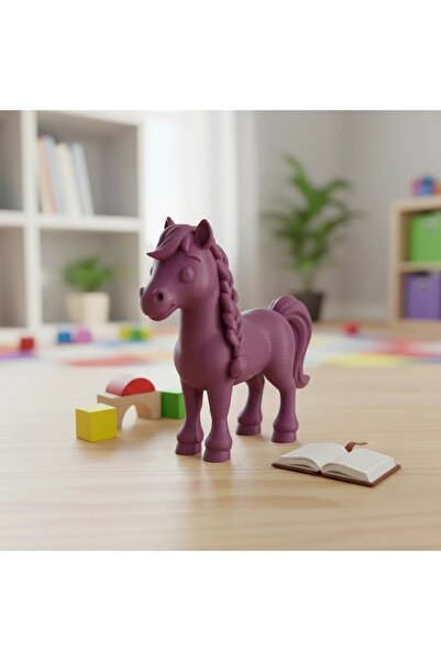 OEM Horse Figurine with Braided Mane Decor Small Toy Plastic 15 mm - Purple r...
