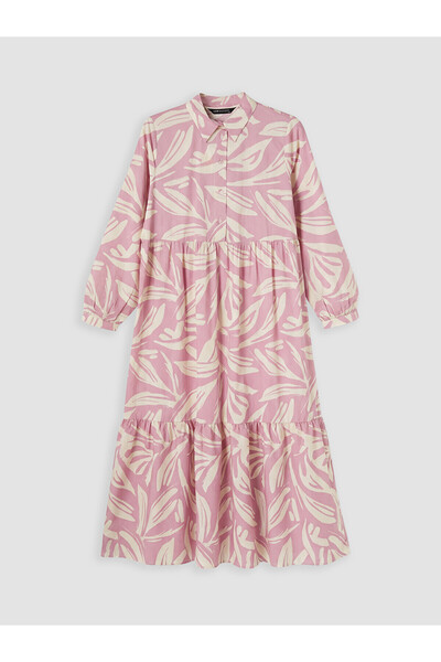 LC Waikiki Nevavm Shirt Collar Patterned Layered Dress with a Difference