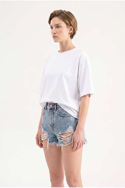 Machinist Women's Distressed Jean Shorts Blue