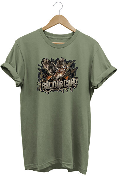 WİDİ Quail Graphic Printed Crew Neck Cotton Hunter Nature T-Shirt