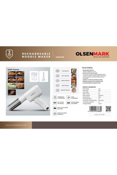 Olsenmark Rechargeable Noodle Maker OMNM7088 – 6 Mold Types, Built-in Lithium...