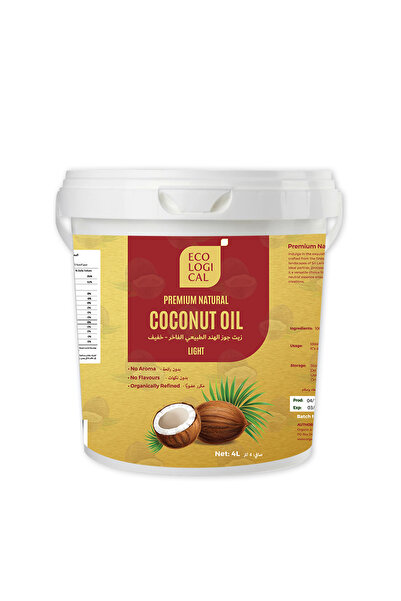 Ecological Premium Natural Coconut Oil - Light, 4L, No Flavor, No Aroma, RBD Oil