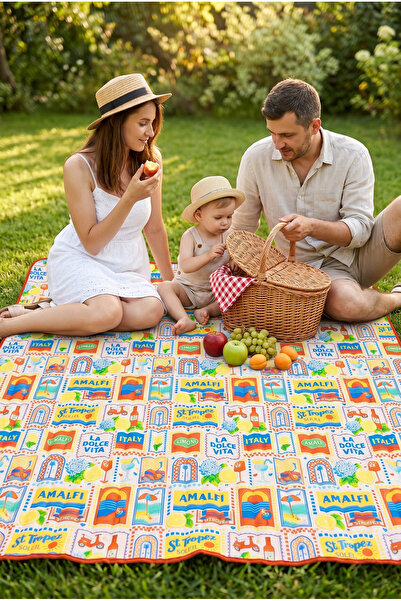 SER&YAT Piknik örtüsü Kareli Piknik Örtüsü 140x140 cm Hafif Katlanabilir Kamp...