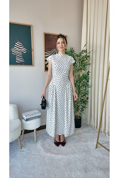 MEECY Rochie evazată cu design vintage cu buline pentru femei