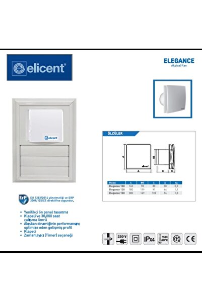 ÇELİK MENFEZ ELICENT Elegance 100 Fanlı Menfez (90 m³/H) –50x50cm– (31,4 db (...