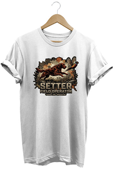 WİDİ Unisex Setter Printed T-Shirt - Hunter Dogs Series Crew Neck Cotton T-Shirt