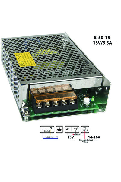 KNTECH S-50-15/ Sursa de alimentare tip open frame 15V/3,4A cu tensiune regla...