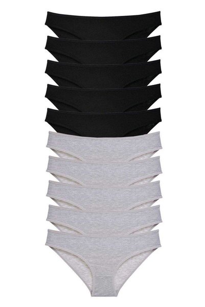 Mestore 10 Pieces Super Eco Set Lycra Women's Slip Panties Black Gray