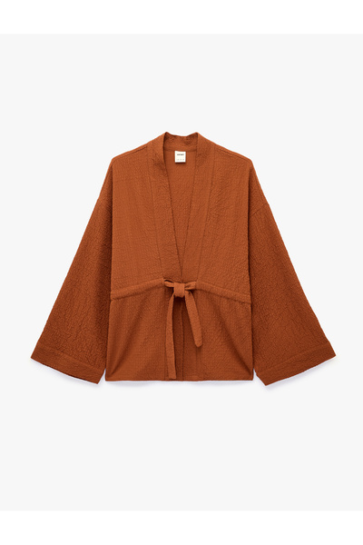 Koton Beli Lace-Up Long Sleeve Double-Breasted Kimono Jacket