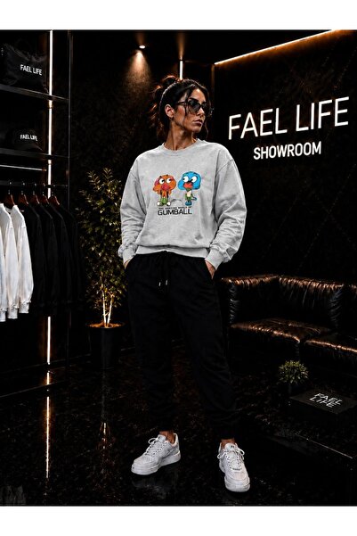 FAEL LİFE Unisex Wide Cut Zero Neck and Sweatpants Gumball Printed Set