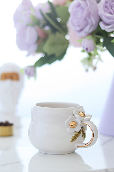 ada mia seramik Golden Bud Handmade Ceramic Mug with Flower Figure 200ml