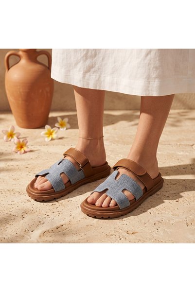 TopukTrend Women's Velcro Strap Suede Slippers Comfortable Sole Orthopedic Summer Casual Comfortable Non-Slip Sole Lightweight Stylish