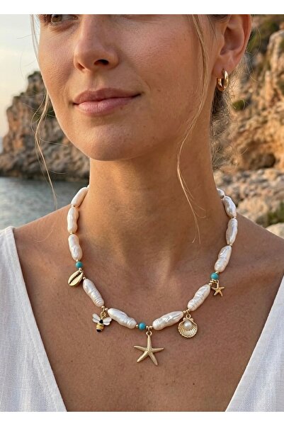 takıtarzım 5 Charm Pearl Women's Figured Necklace