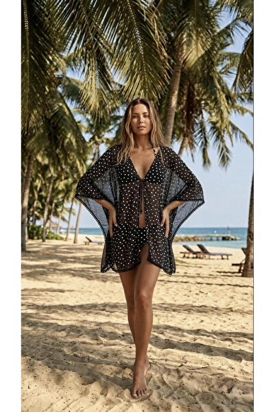 MY SEA Gg-11 Polka Dot Pompom Chiffon Poncho Pareo