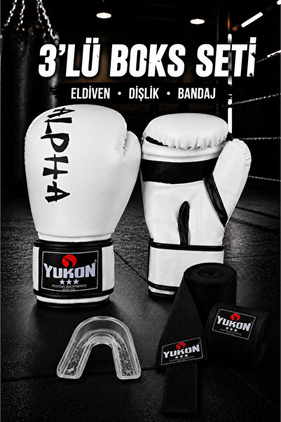 Yukon Alpha 3'lü Boks Seti Boks Eldiveni Boks Bandajı Dişlik Kick Boks Eldive...