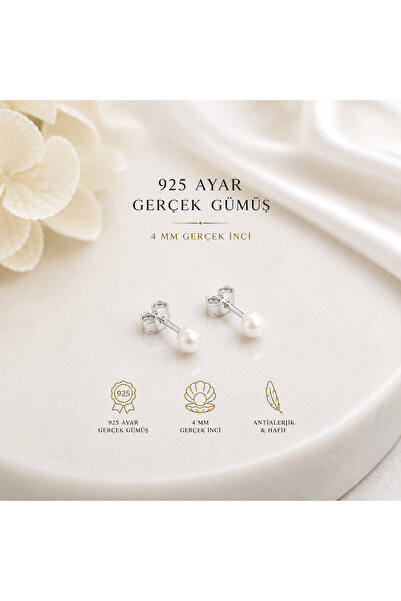 seven kuyumculuk 925 Ayar Gerçek Gümüş 4 mm Doğal İnci Küpe | Minimal Zarif K...