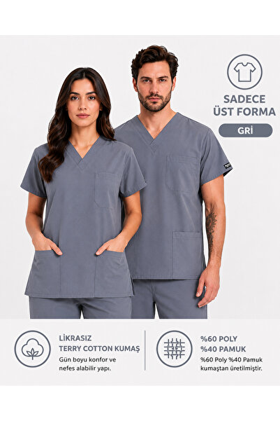 İNCİ ÜNİFORMA Likrasız Terry Cotton Scrubs Üst Forma (1 Tek Üst) | Unisex Dok...