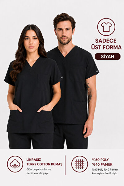 İNCİ ÜNİFORMA Likrasız Terry Cotton Scrubs Üst Forma (1 Adet Tek Üst) | Unise...