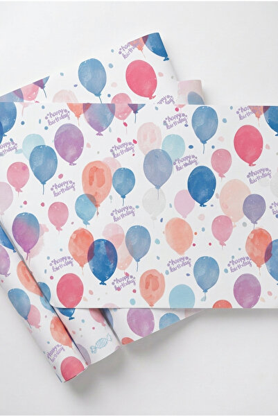 CREAPACK Doğum Günü Hediye Paketleme Kağıdı, 35x50 cm, Balon Temalı Kuşe Amba...
