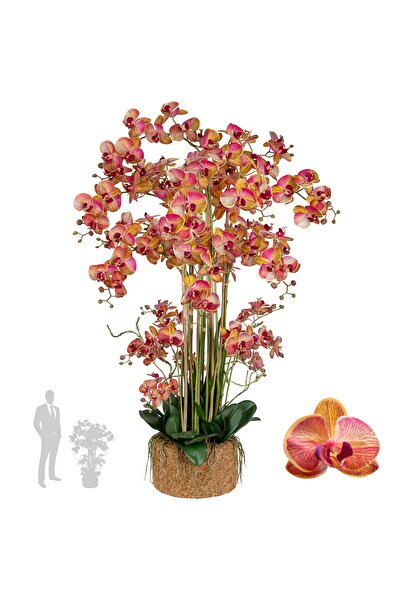 Roberto Rossi Orhidee artificiala grena cu galben cu aspect H120 cm cu 21 tul...