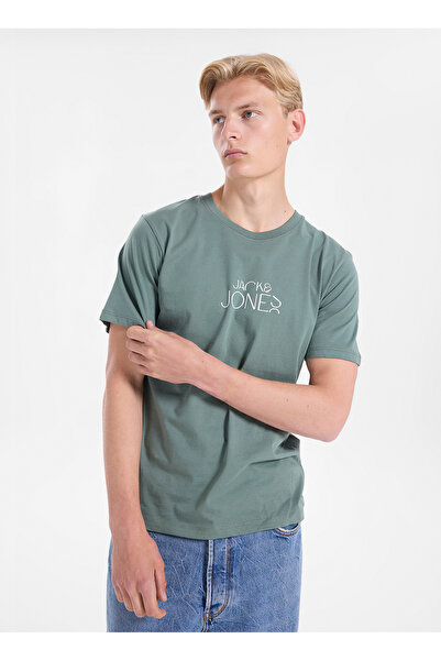 Jack & Jones Yeşil Erkek Regular Fit Logo Baskılı T-Shirt 12306242 JORCURVE T...