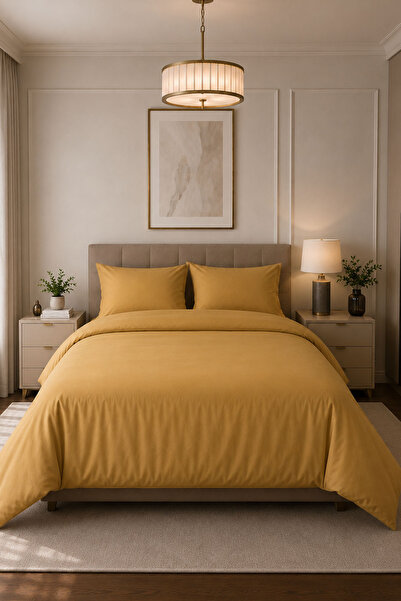 Nazik Home Melodi Plain Cotton Satin Double 4 Piece Duvet Cover Set