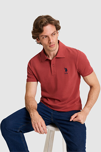 U.S. Polo Assn. Erkek Slim Fit Polo Yaka Vişne Basic Tişört 50326920-VR223
