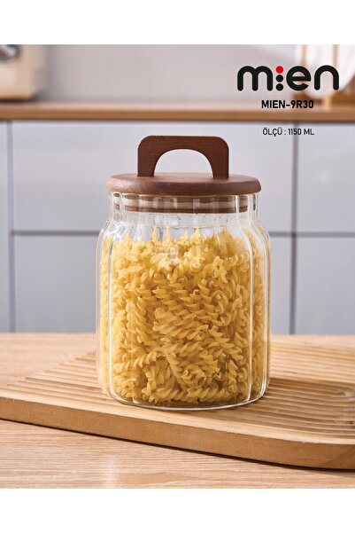 MİEN 1150ml Acacia Lid Striped Jar