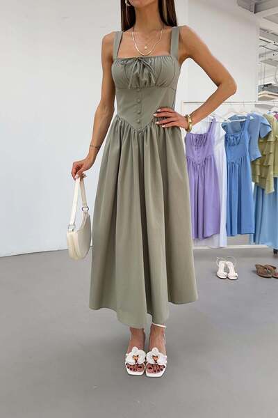 mylove Gathered Bust Detailed Midi Dress Khaki