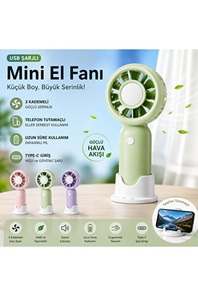 CSL Type-C Girişli Taşınabilir Şarjlı Mini Vantilatör Masaüstü Telefon Standl...