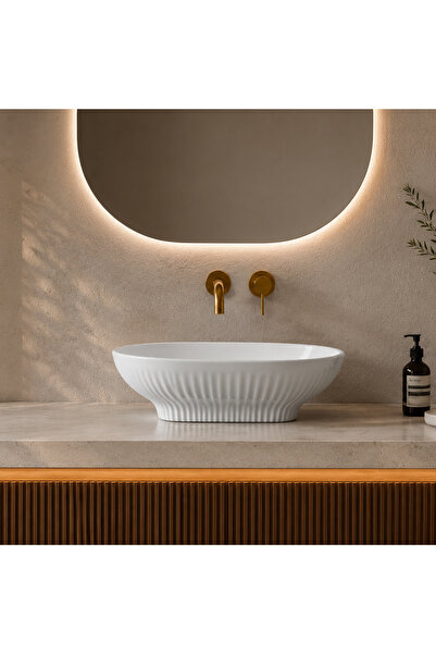 LENA EY-4821 Parlak Beyaz Tezgah Üstü Lavabo