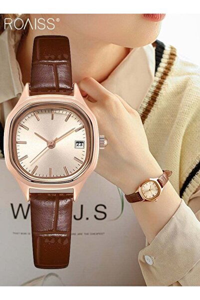 ROAISS Women's Leather Strap Quartz Watch Round Creative Quicksand Dial Flowi...